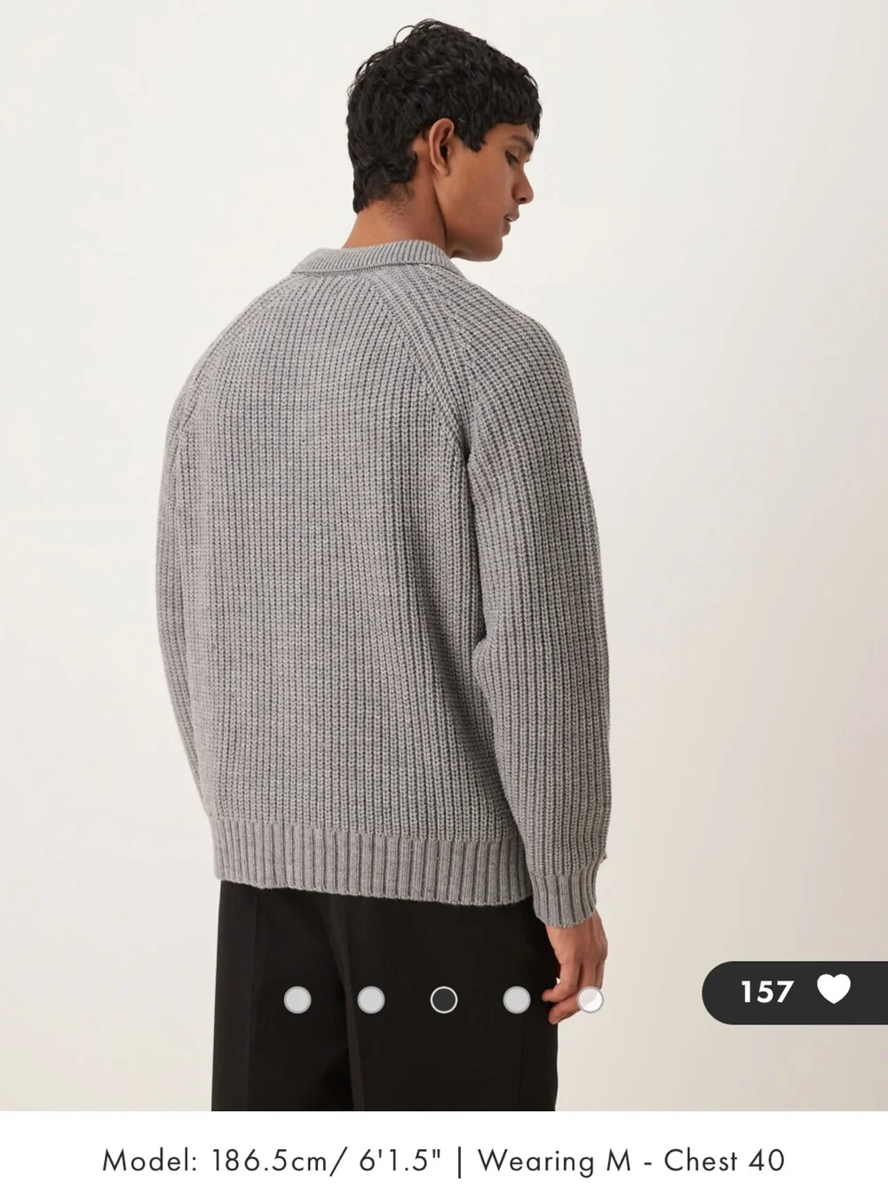 ASOS Grey Rib-Knit Polo Collar Cardigan Sweater